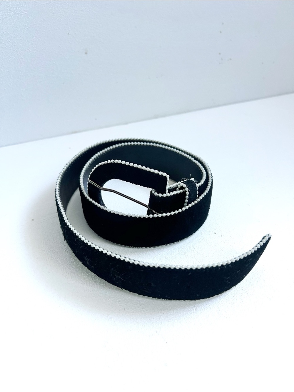 Vintage | Suede Belt with Silver Beaded Edge